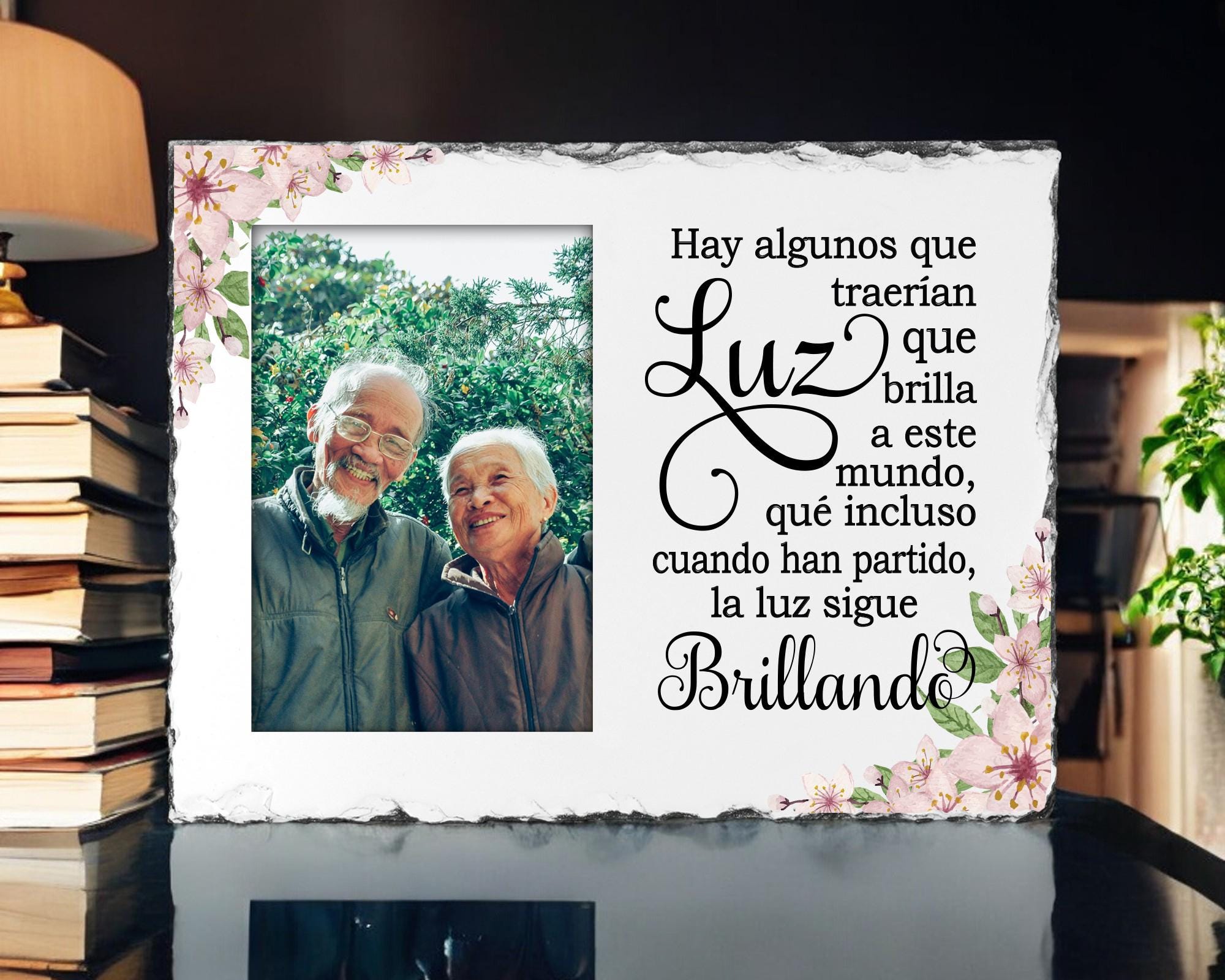 Luz Sigue Brillando, Spanish Slate Photo Frame, Sympathy