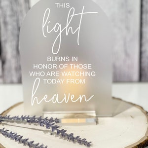 This Candle Burns Memory Memorial Acrylic Frosted Acrylic Wedding Memorial Sign, In Loving Memorial Sign With Candle, Wedding Sign for Loss