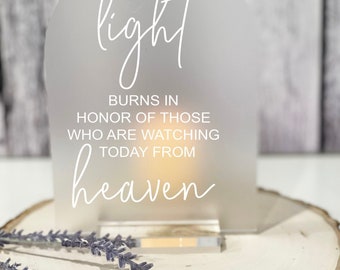 This Candle Burns Memory Memorial Acrylic Frosted Acrylic Wedding Memorial Sign, In Loving Memorial Sign With Candle, Wedding Sign for Loss