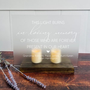 These Candles Burn In Loving Memory, Wedding Memorial Sign, Frosted Memorial Sign, Clear Memorial Wedding Sign, Wedding Memorial