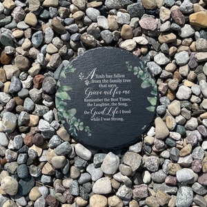 Piedra conmemorativa para jardín &quot;A Limb Has Fallen&quot;, regalo de condolencia, lápida de pizarra, recuerdo, regalo de duelo, pérdida de un ser querido.