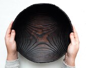 Big round wooden bowl Carved from natural charred wood Shou sugi ban handmade Wabi sabi decorative bowl Rustic farmhouse bowl Wood dish