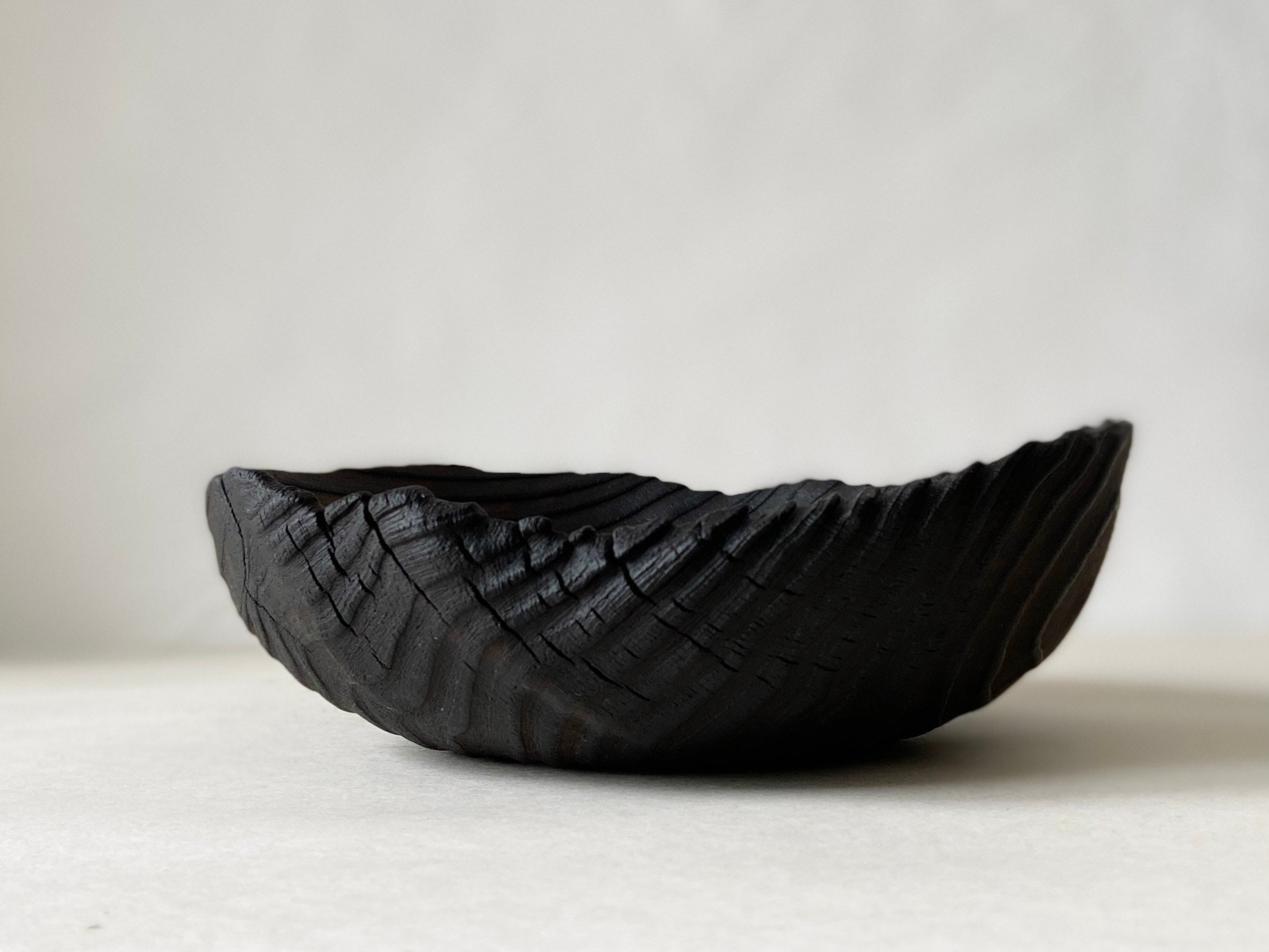 Shallow bowl Handmade of natural wood Shou sugi ban Etsy