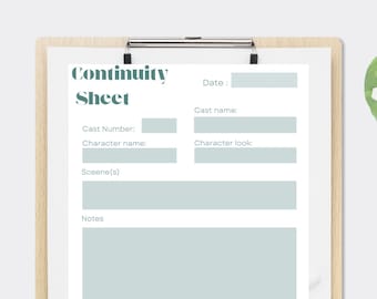 Hair and Makeup Continuity Sheet - GREEN - Film and TV - Downloadable fillable printable PDF - organisational tool - Template