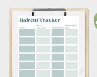 Haar und Make-up Haarschnitt Tracker - GRÜN - Film und TV - Herunterladbare ausfüllbare druckbare PDF - Organisationswerkzeug - Vorlage