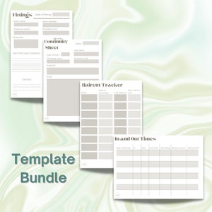 Hair and Makeup Template bundle - GREY - Haircut tracker, Continuity sheet, fittings sheet, In and out time sheet- Film and TV