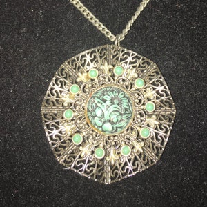 Vintage Silver Tone Necklace with Faux Turquoise Accents##