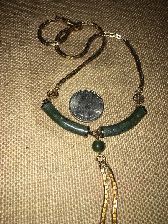 Vintage Gold Tone Jade Like Drop Necklace*** - image 5