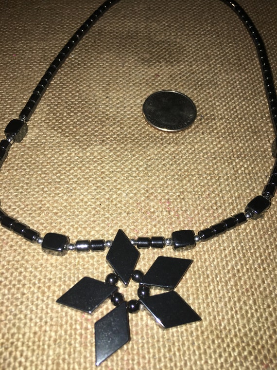 Vintage Retro 80's Hematite Beaded Necklace  With… - image 3