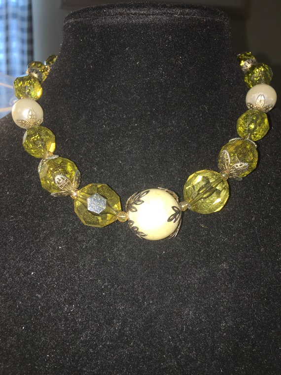 Vintage Olive Funky Chunky Beaded Necklace*** - image 1