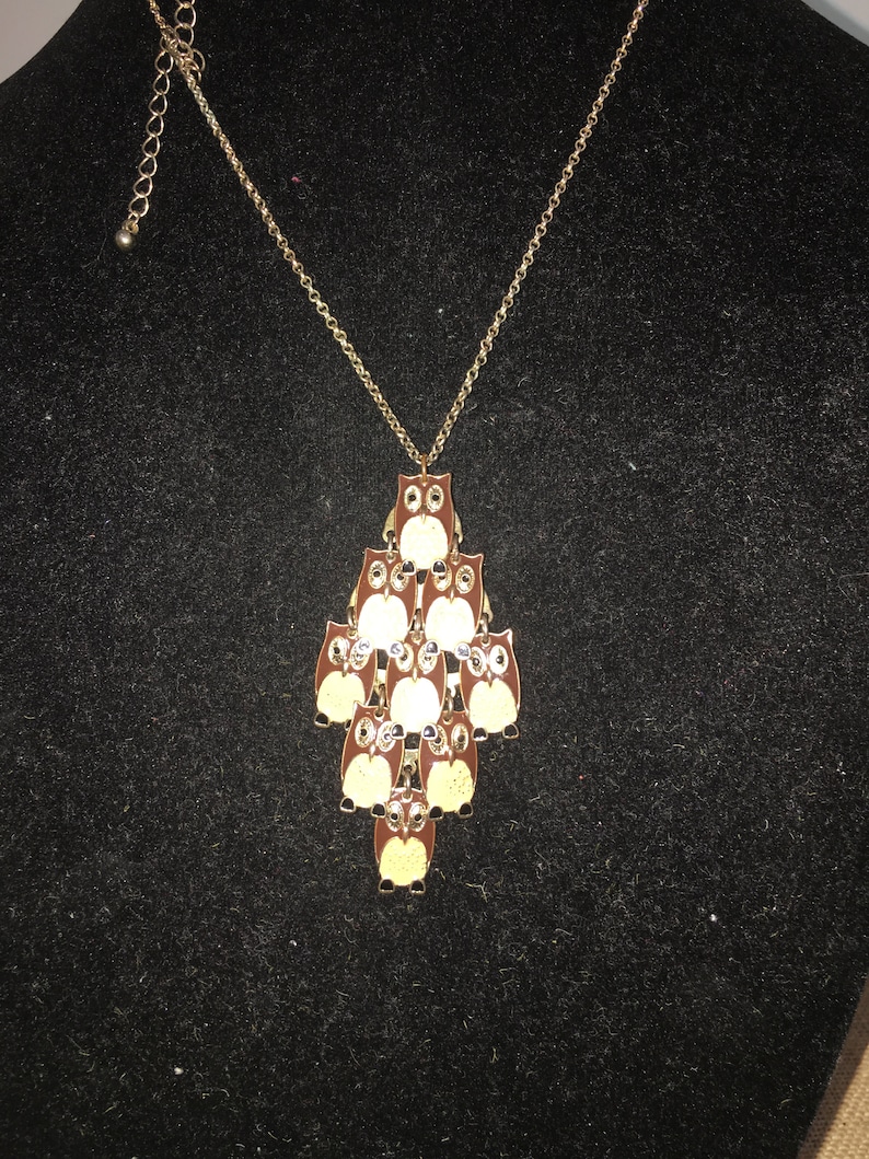 Retro Owl Cluster Dangle Gold Tone Necklace*