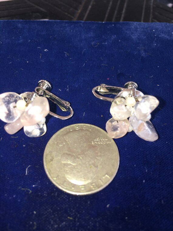 Vintage Rose Quartz and Tiny White Beads Screw Ba… - image 6