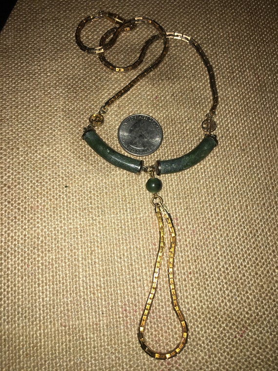 Vintage Gold Tone Jade Like Drop Necklace*** - image 4