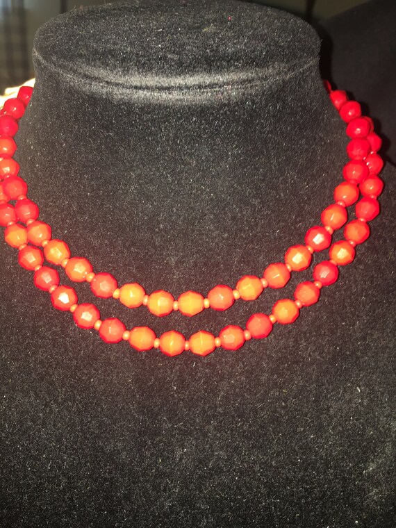 Vintage Cherry Red Faceted Crystal Double Strand B