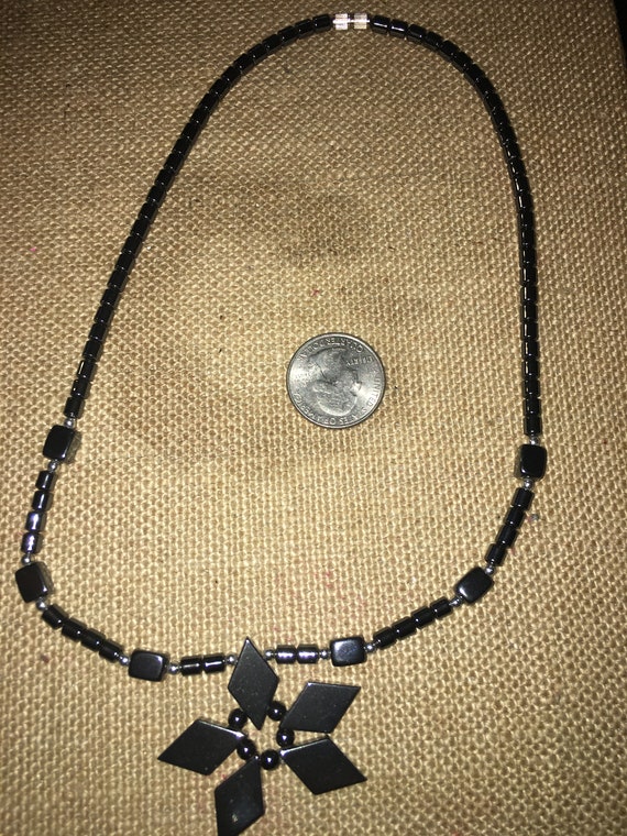 Vintage Retro 80's Hematite Beaded Necklace  With… - image 2