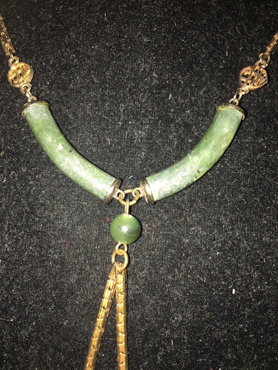 Vintage Gold Tone Jade Like Drop Necklace*** - image 3