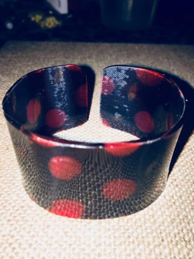 Vintage Acrylic Black with Red Polka Dots Cuff