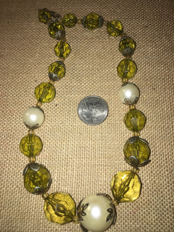 Vintage Olive Funky Chunky Beaded Necklace*** - image 2