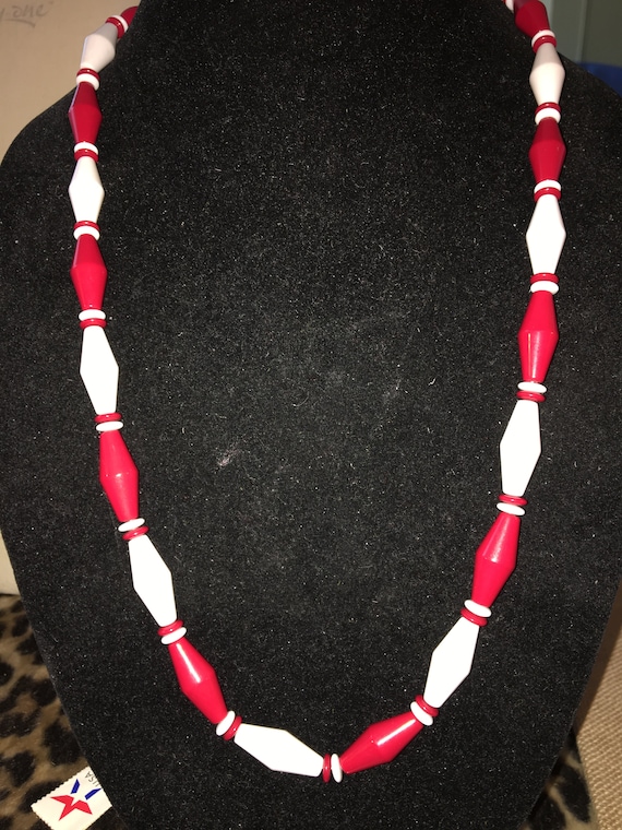 Vintage Red and White Lucite  Necklace## - image 1