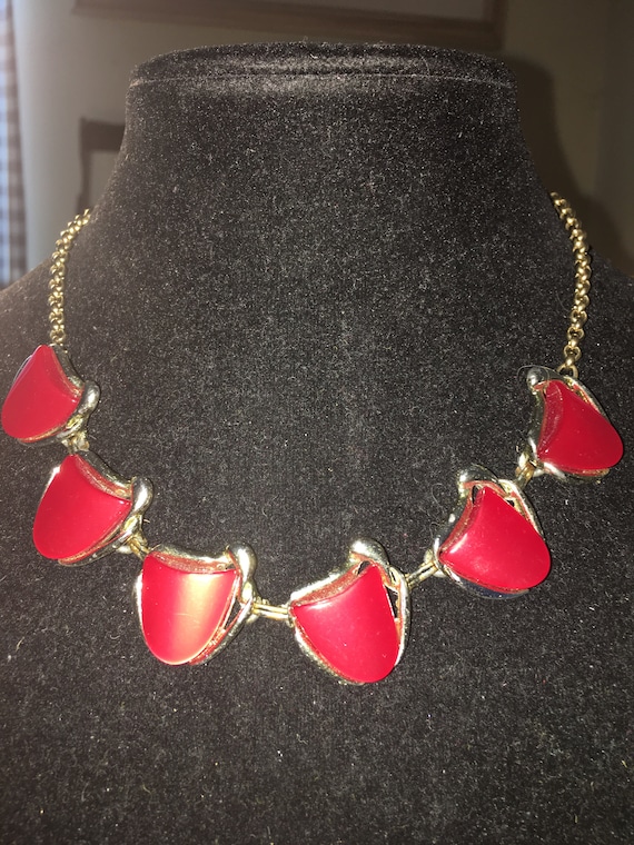 Vintage Cranberry Red Thermoset Necklace and Brace