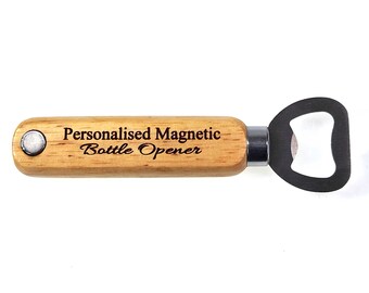 Personalised Magnetic Bottle Opener, Engraved Wood Handle
