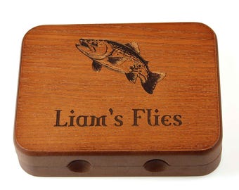 Personalised Wooden Fly Box for Fishing Lovers: Custom Engraved Fisherman Gift