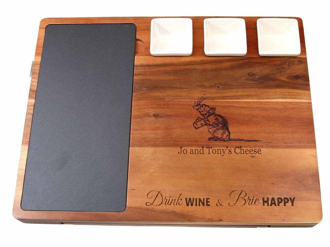 Personalised Wood Cheese Board • Engraved Slate Serving Set • Acacia ...