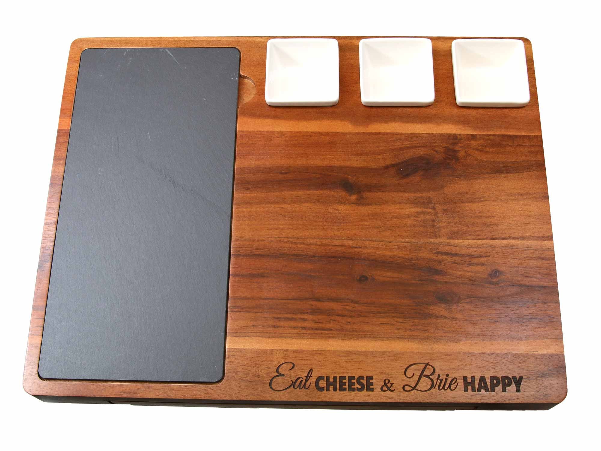 Personalised Wood Cheese Board • Engraved Slate Serving Set • Acacia ...