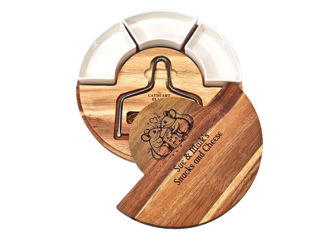 Personalised Cheese Board Set – Engraved Sharing Platter in Acacia Wood ...