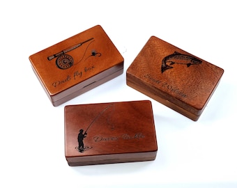 Handcrafted Walnut Fly Fishing Box: Rustic Personalised Fishing Gift