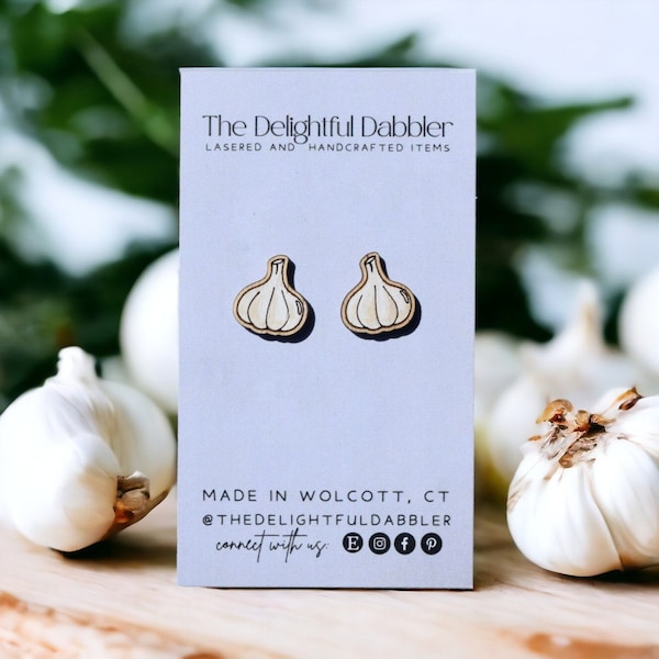 Garlic Earrings - studs, vegetable earrings, farm stand, summer jewelry, garden, veggie lover, vegetarian, laser cut, food earrings stud