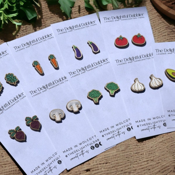 Veggie Earrings, lettuce studs, Laser cut earrings, farm stand, summer jewelry, garden, veggies, vegetables, vegan, handmade earrings
