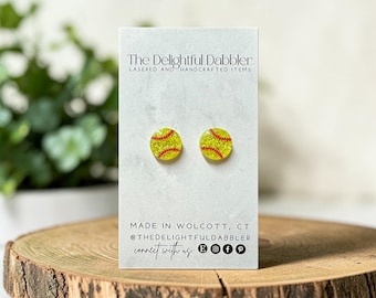 Neon or Glitter Softball Stud Earrings – Hypoallergenic Stainless Steel Acrylic Jewelry