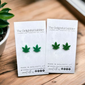 Pot Leaf Earrings Green Glitter Acrylic Hypoallergenic Stainless-Steel Posts