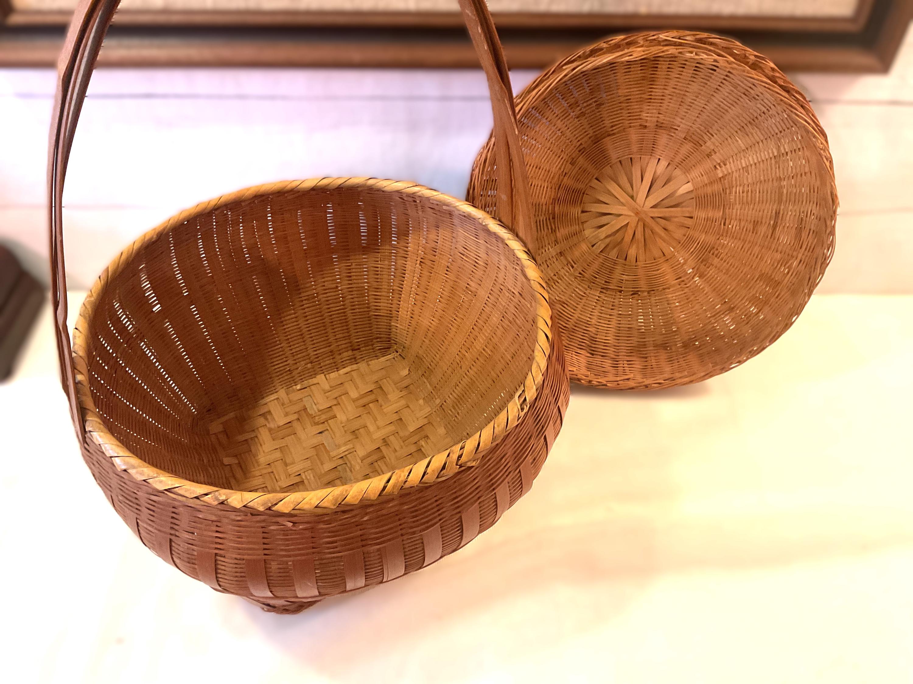 ヴィンテージ ウィッカー ラタン 中国製裁縫用バスケット / 収納