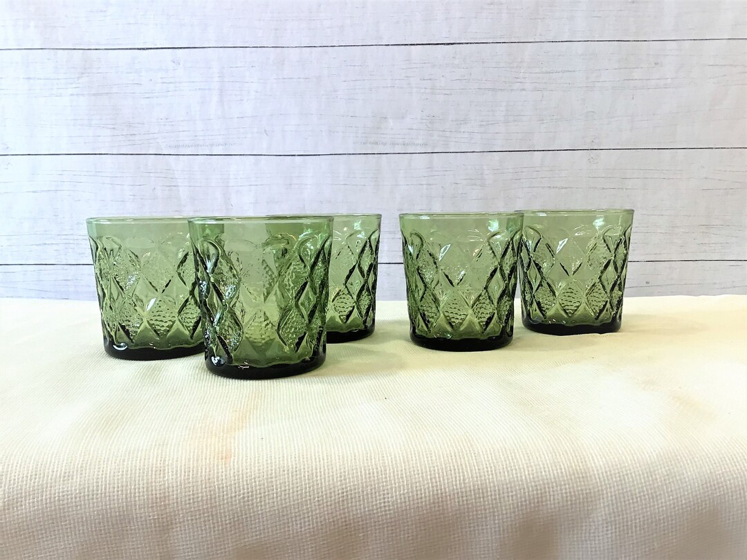5 Retro Anchor Hocking Madrid Avocado Green Drinking Glasses Etsy