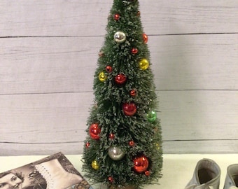 12" Bottle Brush Christmas Tree w/ baubles