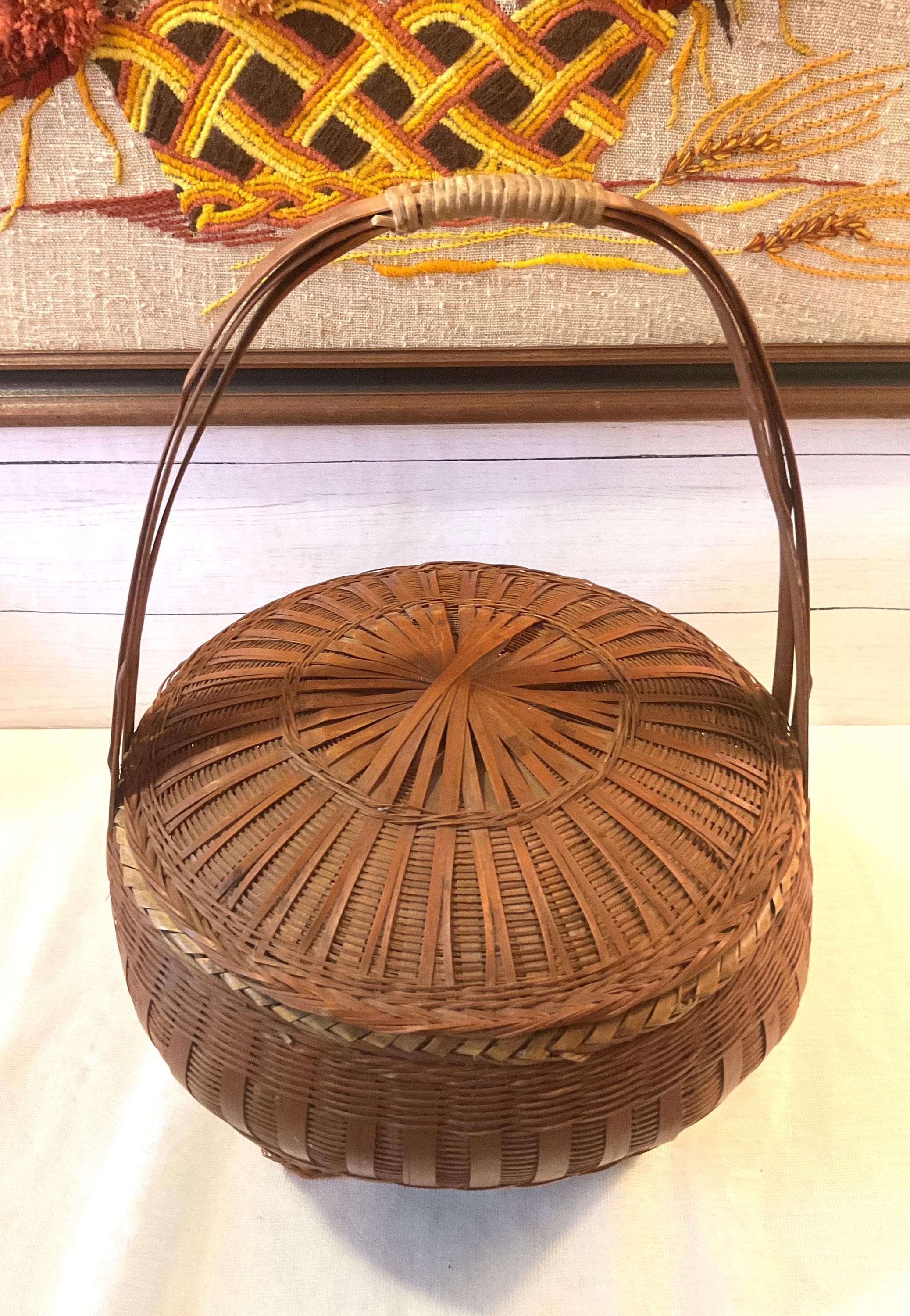 vintage ウィッカー　ラタン　バスケット ヴィンテージ ウィッカー ラタン 中国製裁縫用バスケット / 収納