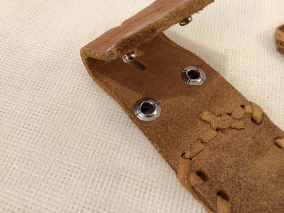 Vintage Tooled Leather Snap Belt Strap - image 2