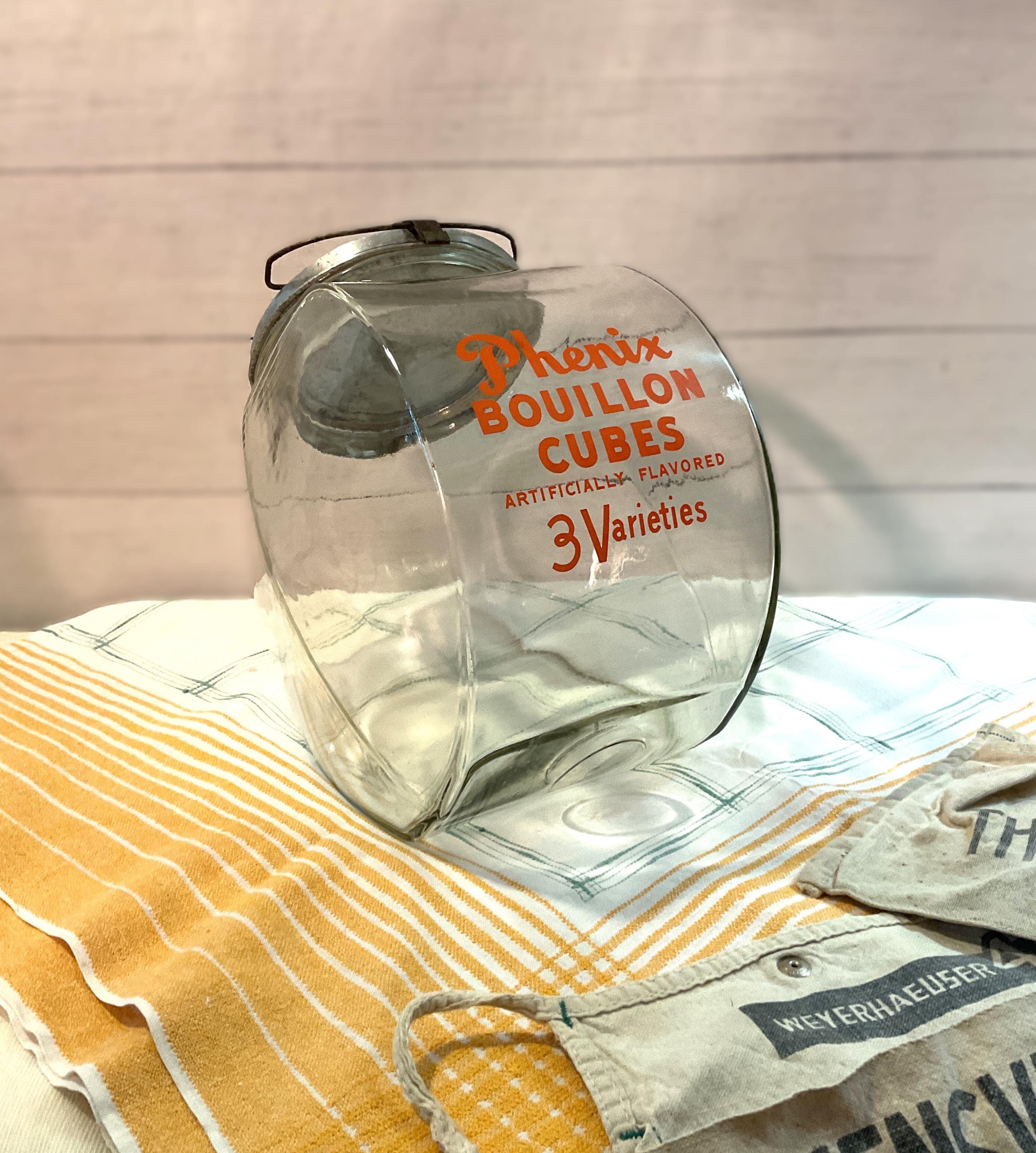 Anchor Hocking Glass Advertising Counter Jar, Phenix Bouillon Cubes