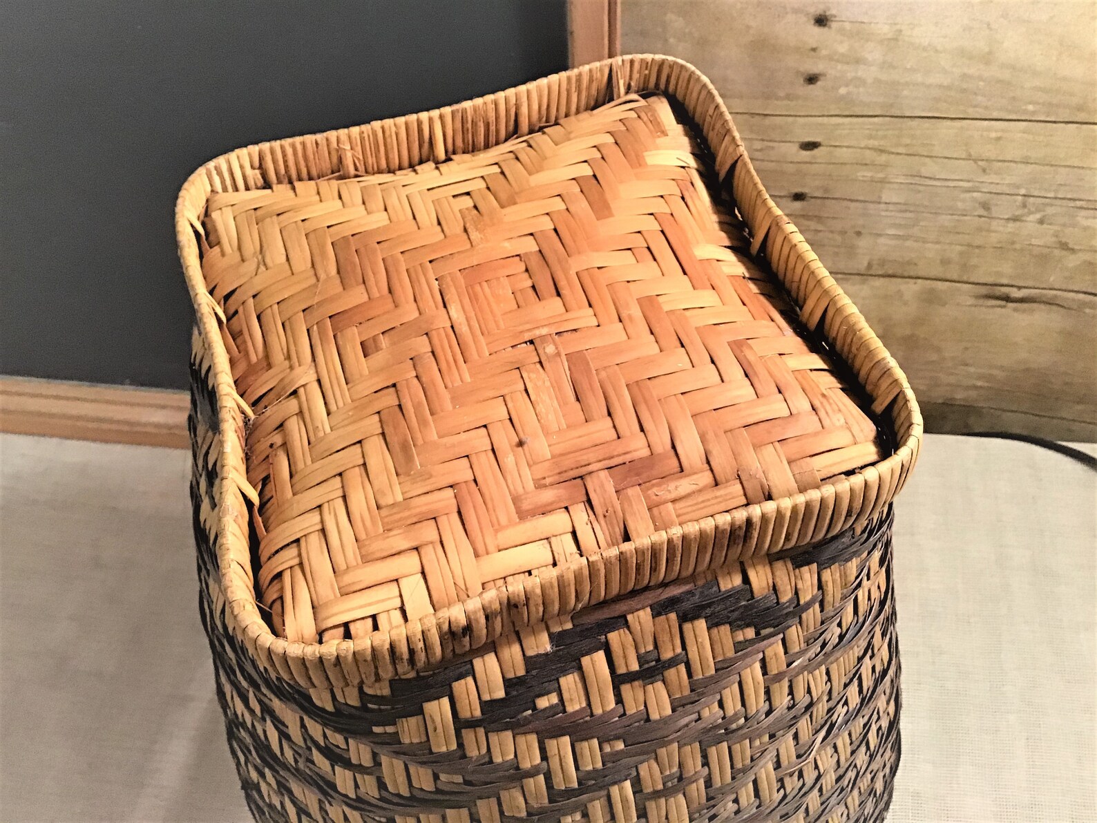 Vintage Wicker Rattan Waste Basket Etsy