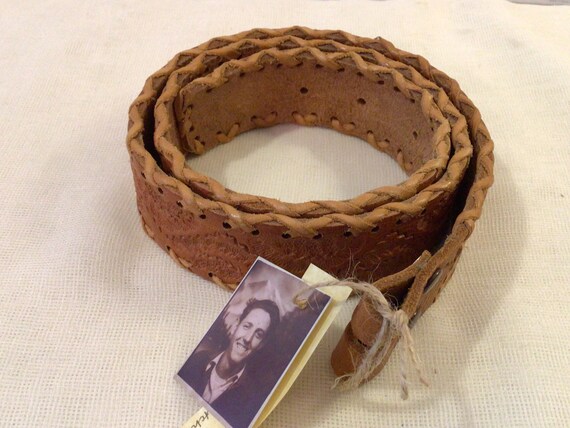 Vintage Tooled Leather Snap Belt Strap - image 6