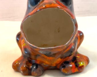 Portaesponjas de cerámica con forma de rana para fregadero de cocina, color naranja