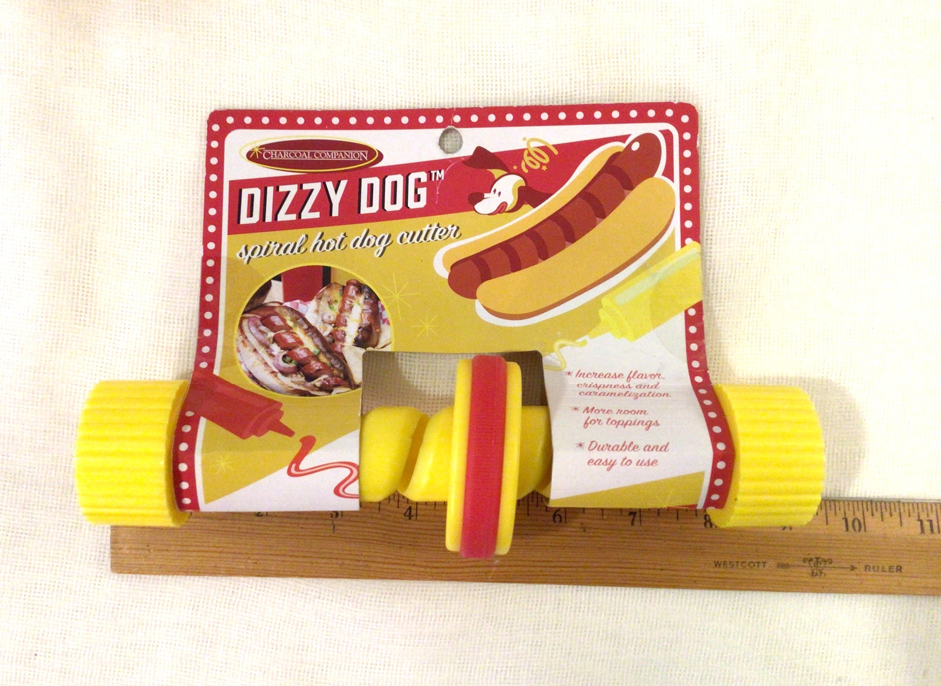 Dizzy Dog Spiral Hot Dog Cutter Charcoal Companion Yellow NEW