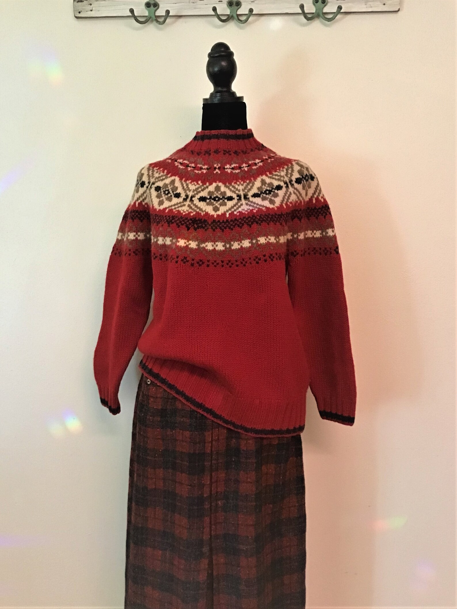 Fair Isle Red Wool Sweater - Etsy
