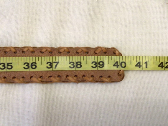 Vintage Tooled Leather Snap Belt Strap - image 3