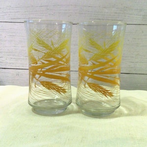 Libby Glass, Mid Century Glassware, Libby Golden Wheat, Ice Tea Glasses, Set  of 2, Libbey 