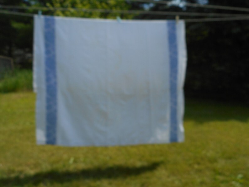 dust blue rose trim Vintage Damask Tablecloth