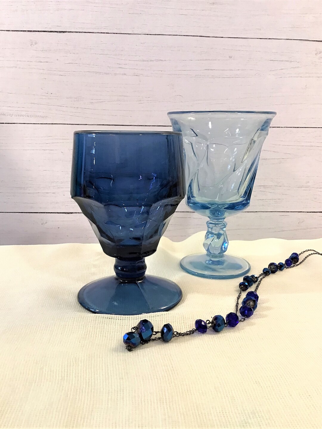 Two Mismatched Blue Goblets - Etsy