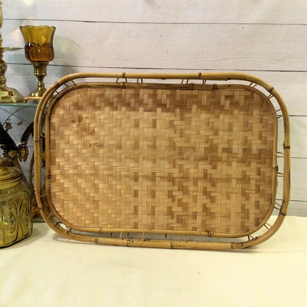 Pair Rattan Wicker Serving Trays